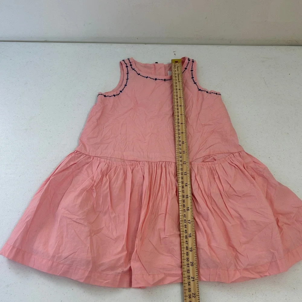 Hanna Andersson Girls Pink Embroidered Dropped Waist Pleated Cotton Dress 100 4T